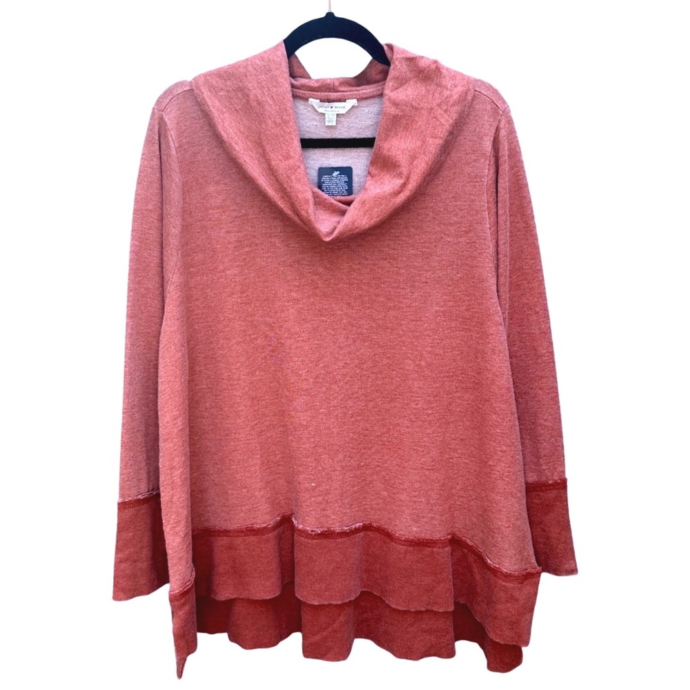 Lucky Brand Women 3X Cowl Neck Sweatshirt Terracotta Orange Layered Hem 7Q72342